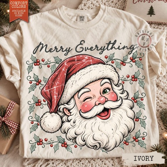 Merry Everything Shirt, Vintage Santa Retro Christmas Graphic tee, Distressed Holiday T-Shirt, Cute Xmas Gift