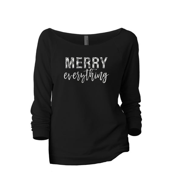 Merry Everything Women's Fashion Slouchy 3/4 Sleeves Raglan Lightweight Sweatshirt Black 2X-Large