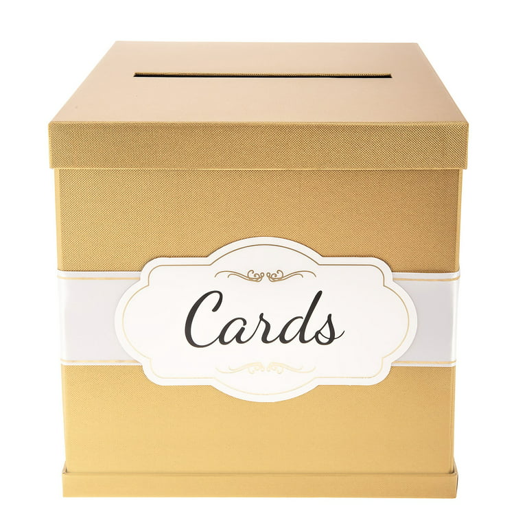 Merry Expressions Gold Card Box with Gold Foil Satin Ribbon & Cards  Label. A Large Card Holder Gift Box Size 10x10x10 