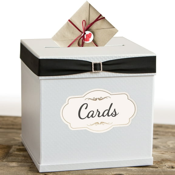 Merry Expressions White Gift Card Box with 7 Colored Ribbons, Large 10" x 10" x 10"