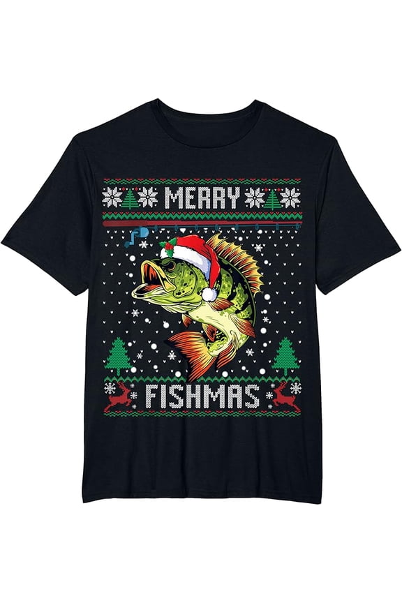 Merry Fishmas Bass Fishing Ugly Sweater Funny Christmas Shirt, for men & women up to 5XL