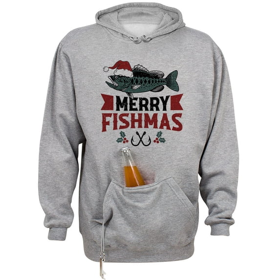 Merry Fishmas Beer Holder Tailgate Hoodie Sweatshirt Unisex Large Oxford