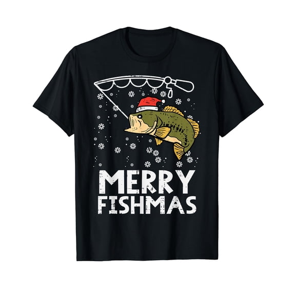 Merry Fishmas Fish Fishing Xmas Christmas Dad Men T-Shirt