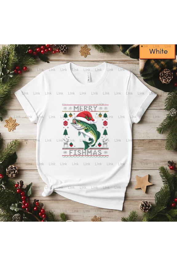 Merry Fishmas Fisherman Angler Ugly Sweater Pun Top Unisex T-Shirt, up to size 5XL