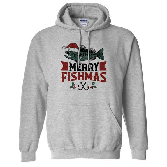 Merry Fishmas Hoodie Sweatshirt Unisex Large Grey