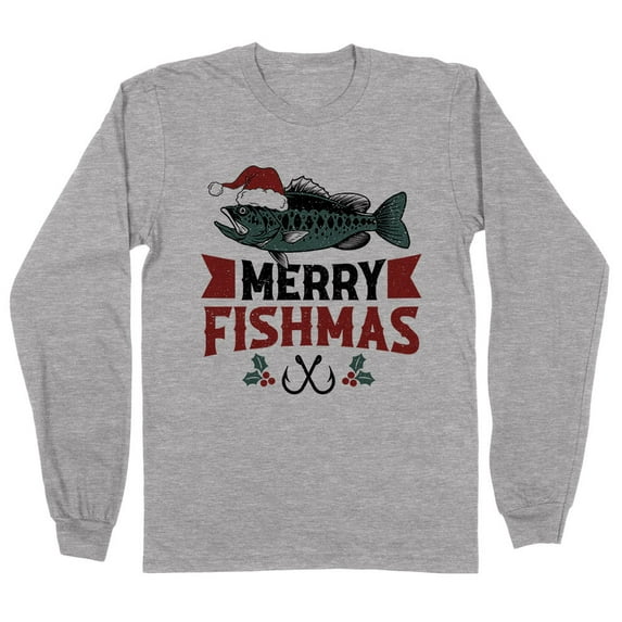 Merry Fishmas Long Sleeve Shirt Unisex Small Grey