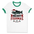 thumbnail image 1 of Merry Fishmas Ringer Tee Shirt Unisex 2X-Large White/Kelly Green, 1 of 5