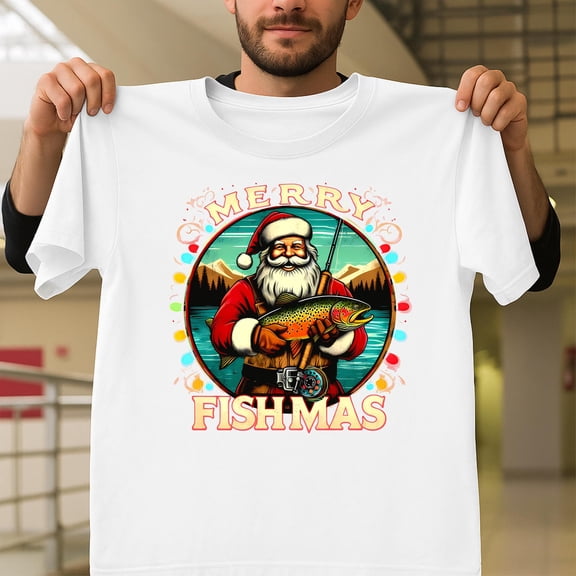 Merry Fishmas St. Nick Fishing Graphic, Funny Holiday Fisherman Gift G0477, for Men and Women, up to Size 5XL