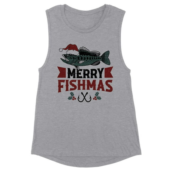 Merry Fishmas Women's Muscle Tank X-Small Heather Grey