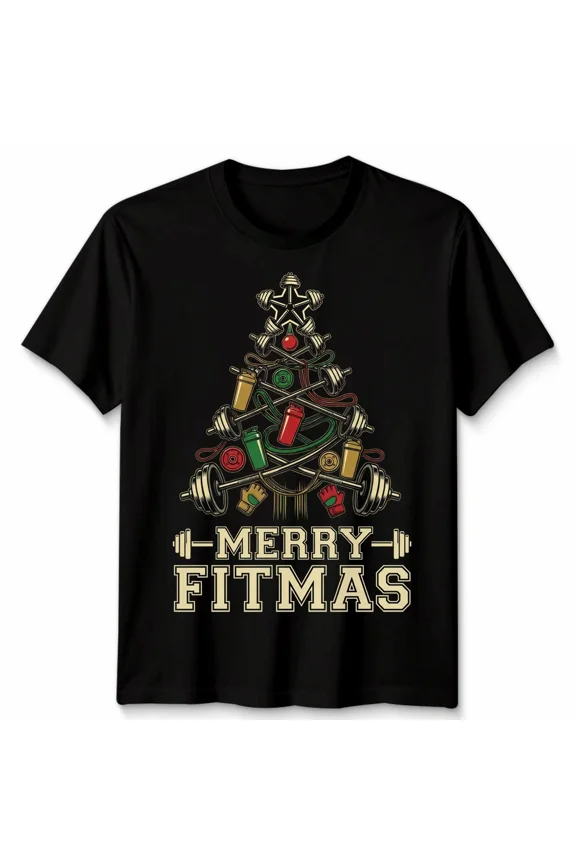 Merry Fitmas Funny Fitness Workout Christmas Holiday Gym Gift Unisex T-Shirt, for men & women, up to size 5XL