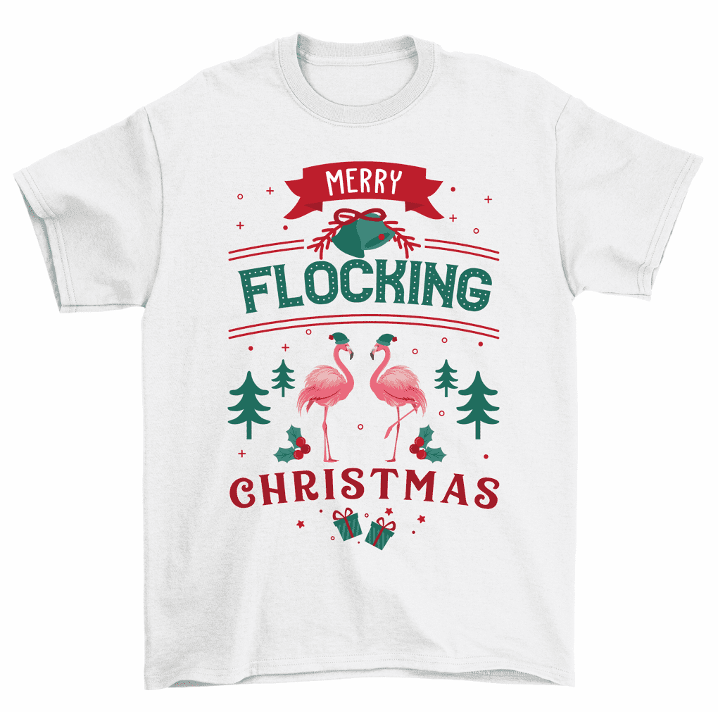 Merry Flocking Christmas Pink Flamingos Xmas TShirt Men Women