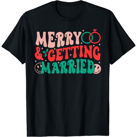 Merry & Getting Married Couple Matching Christmas Pajama T-Shirt, Unisex T-Shirt