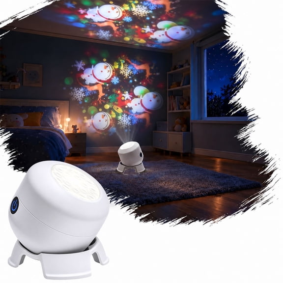 Merry Glow Christmas Projector, Night Light Projector, Ceiling Projector for Bedroom, 360° Rotating LED Projector Light with Adjustable Brightness