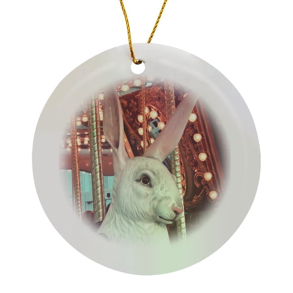 3drose, Merry Go Round Rabbit by Angelandspot, Circle Porcelain Ornament