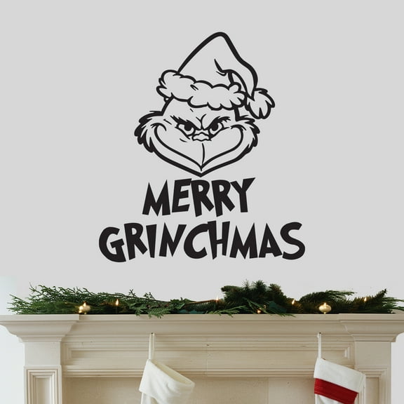 ''Merry Grinchmas Grinch Face Decal'' - 22" x 19" - for Christmas Season Living Room, Dining Room, Window, Decoration Vinyl Wall Art