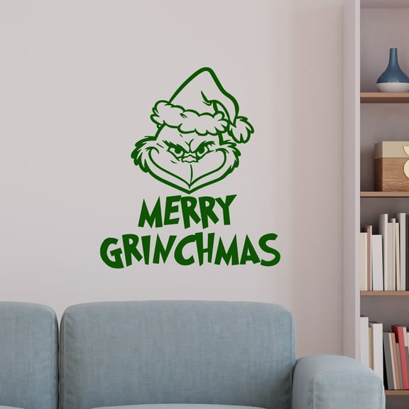 'Merry Grinchmas Grinch Face Decal'' - 22" x 19" - for Christmas Season Living Room, Dining Room, Window, Decoration Vinyl Wall Art