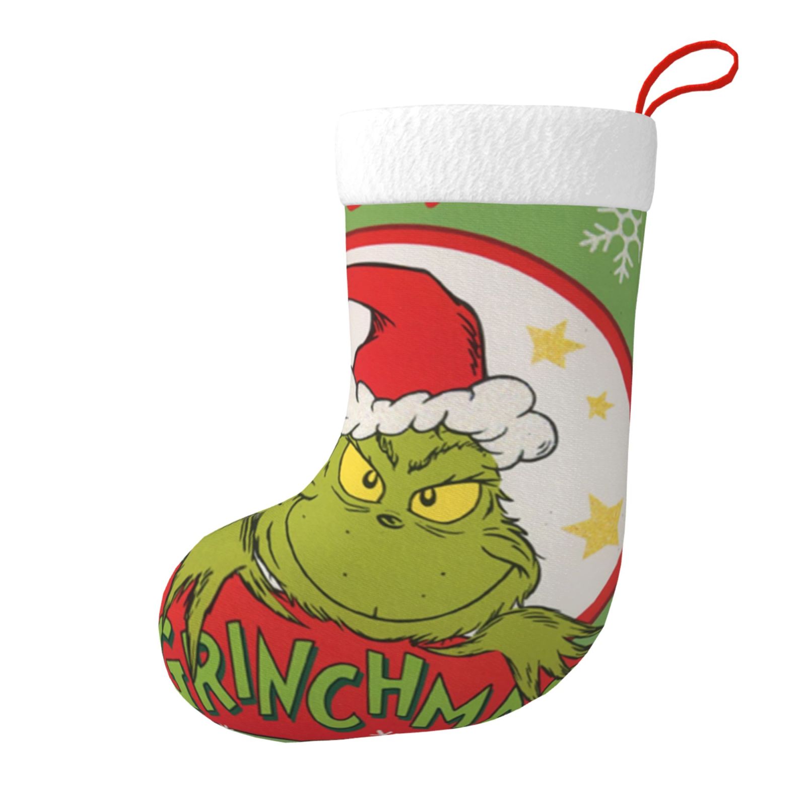 Merry Grinchmas.Grinch In Red Bordered Circle Dr. Christmas Stocking 18