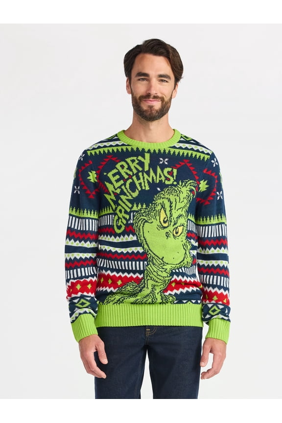 Merry Grinchmas Men's and Big Men's Holiday Sweater, Sizes S-3XL