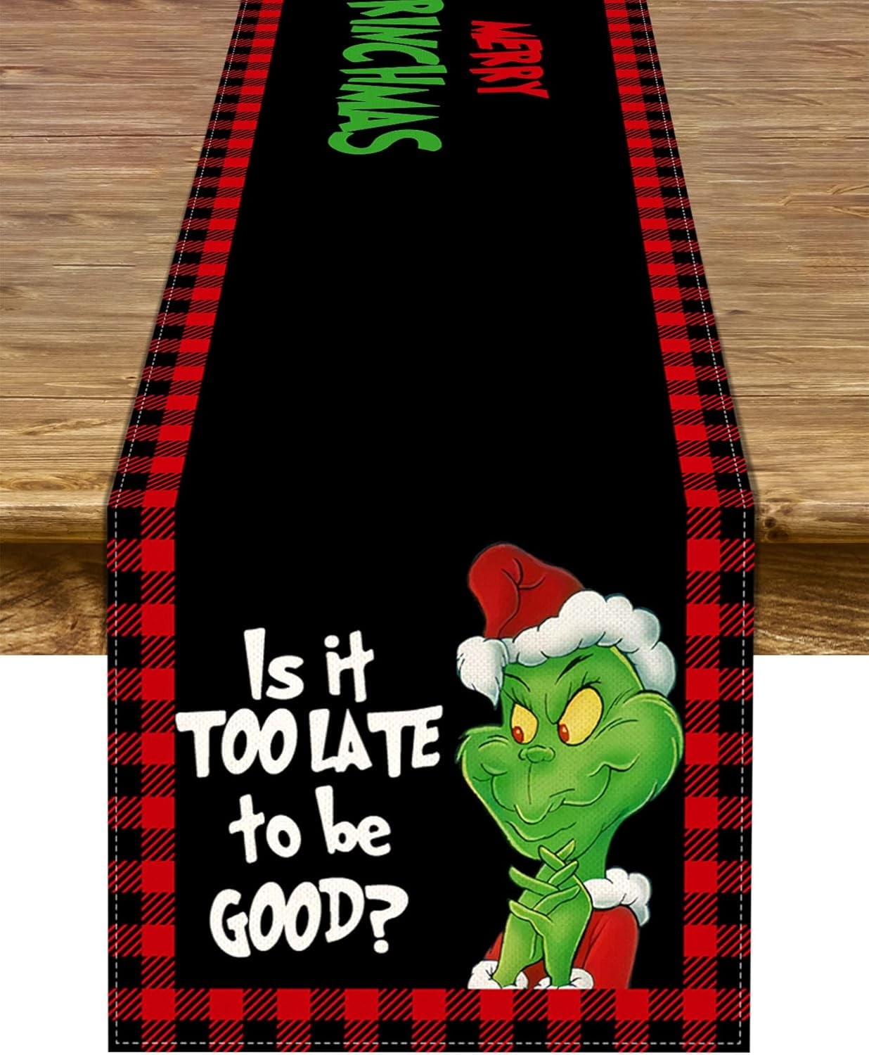 Merry Grinchmas Table Runner Christmas Xmas Buffalo Plaid Check Winter