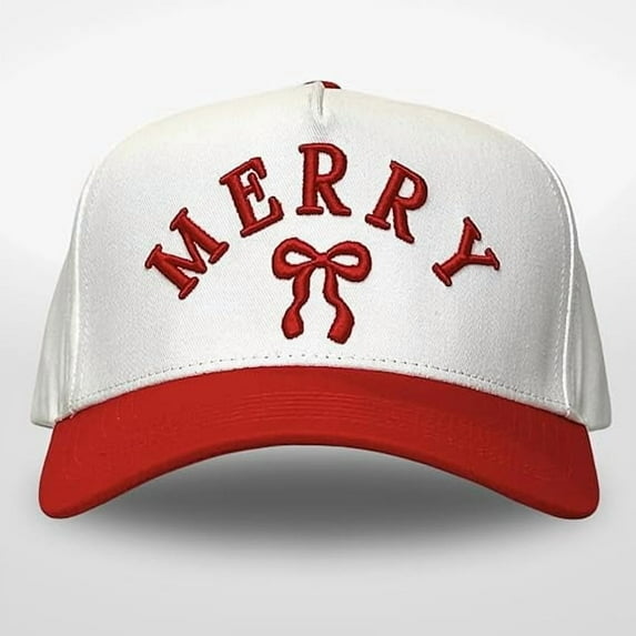 Merry Hat, Embroidered Baseball Cap with Bow Design, Adjustable Unisex Dad Hat for Holiday Outfits, Everyday Streetwear, Outdoor Activities and Fashion Casual Style