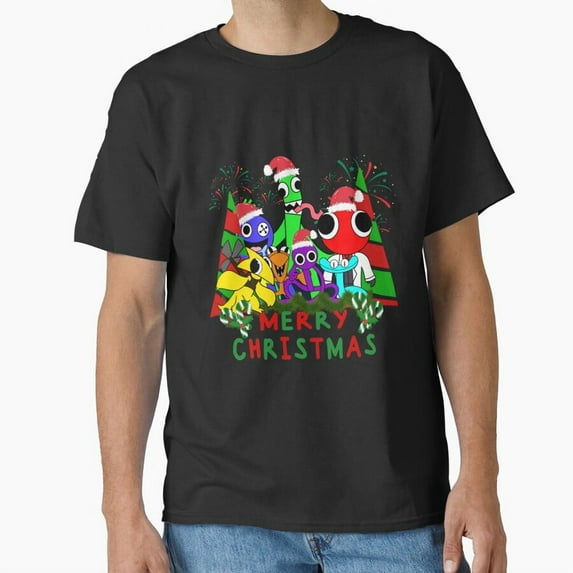 Merry Holiday Rainbow Friends Cyan Yellow Festive Winter Art Unisex T-Shirt up to size 5XL