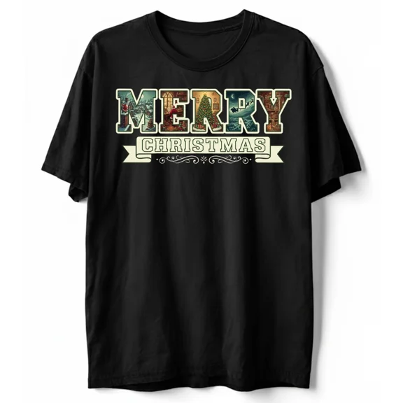 Merry Holiday Vintage Sleigh Tree Gift Celebration Graphic Unisex T-Shirt, up to size 5XL