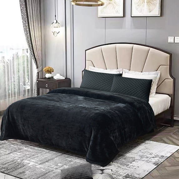 Merry Home Fleece Blanket Queen size, Solid Black 1 Ply Blanket For Bed Blanket 79"x 91", 3.5lb