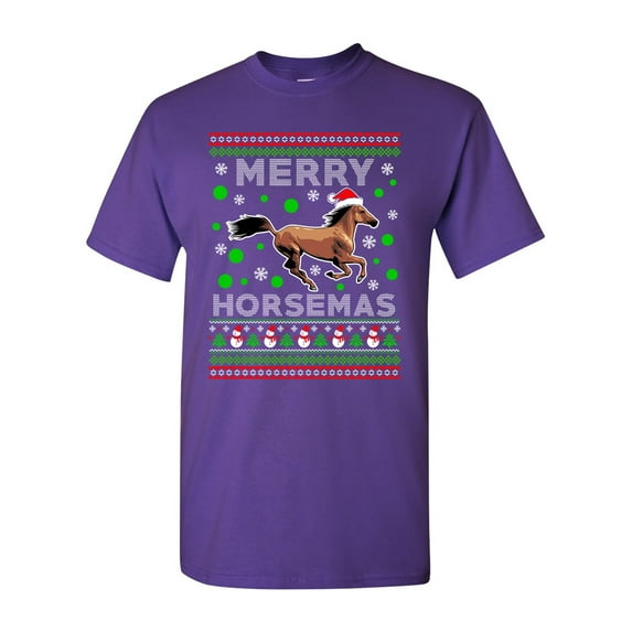 Merry Horsemas Horse Animals Ride Ugly Christmas Funny DT Adult T-Shirt Tee