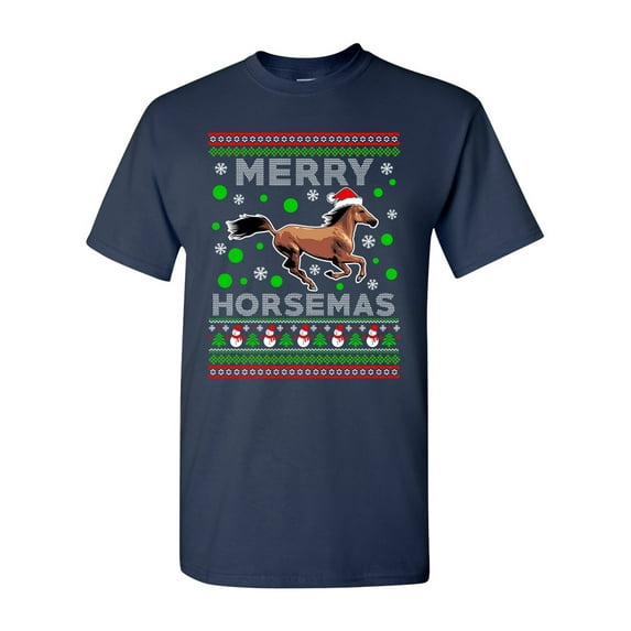 Merry Horsemas Horse Animals Ride Ugly Christmas Funny DT Adult T-Shirt Tee