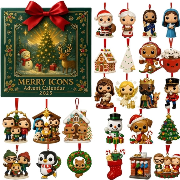 Merry Icons Advent Calendar 2026, 24 Days Countdown Calendar with Festive Figurine Ornaments for Christmas Tree Decor and Holiday Collecting