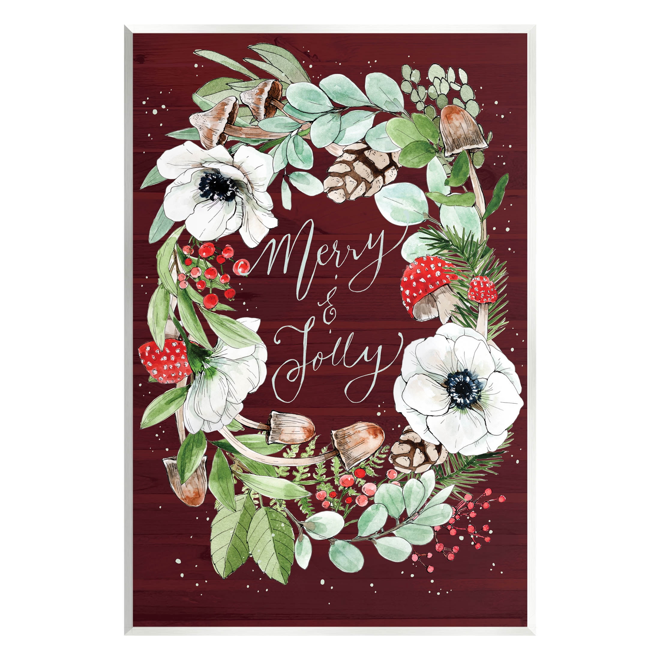 Merry & Jolly Seasonal Mushroom Wreath Holiday Graphic Art Unframed Art Print Wall Art