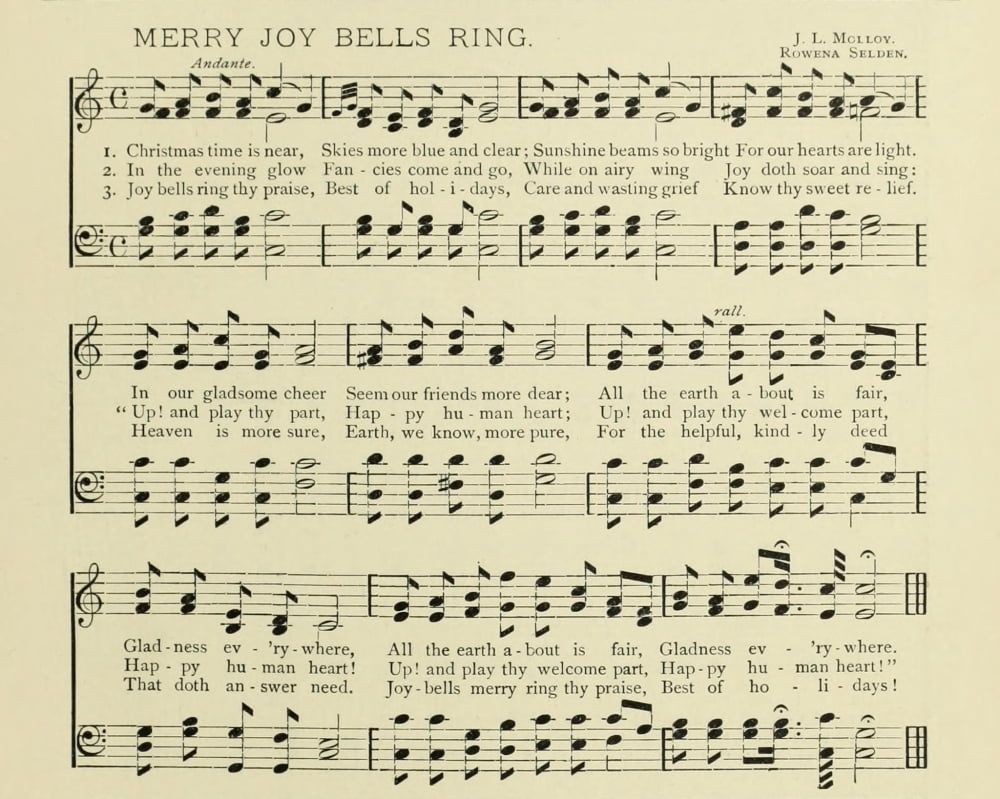 Merry Joy Bells Ring Christmas in Song 1891 Canvas Art - (18 x 24)