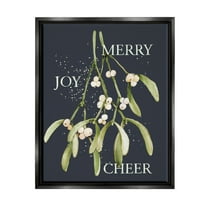 Merry Joy Cheer Holly Berries Holiday Graphic Art Jet Black Framed Art Print Wall Art