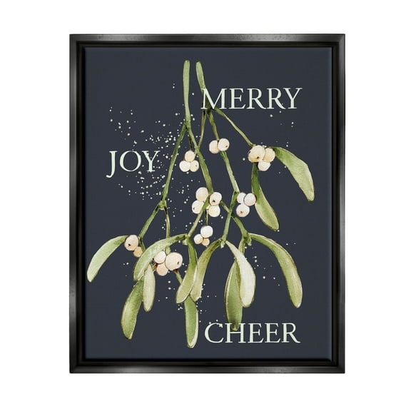 Merry Joy Cheer Holly Berries Holiday Graphic Art Jet Black Framed Art Print Wall Art