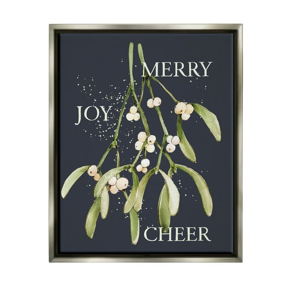 Merry Joy Cheer Holly Berries Holiday Graphic Art Luster Gray Framed Art Print Wall Art