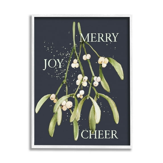 Merry Joy Cheer Holly Berries Holiday Graphic Art White Framed Art Print Wall Art