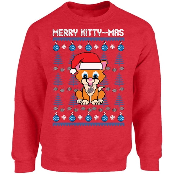 Merry Kittymas Unisex Sweatshirt Christmas Sweater for Her Him - S M L XL 2XL 3XL 4XL 5XL Xmas Graphic Tee - Women Men Crewneck Funny Xmas Holiday Gift