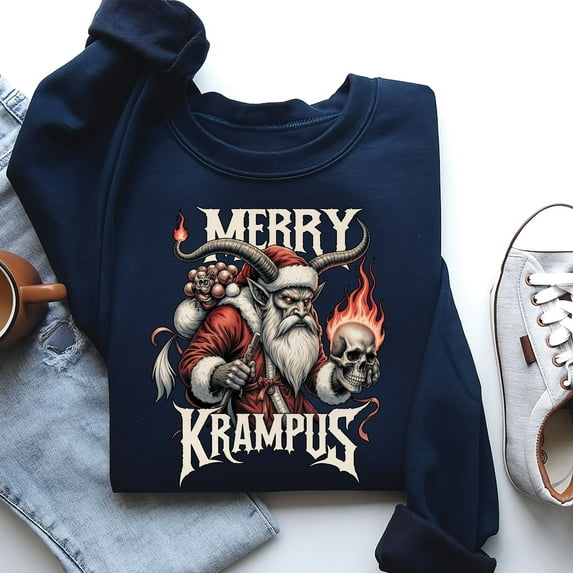 Merry Krampus Christmas Sweatshirt – Gothic Horror Holiday Sweater, Vintage Scary Santa Crewneck, Dark Humor Xmas Gift, Creepy Krampus Shirt