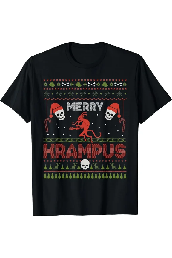 Merry Krampus Christmas Xmas Horror Ugly Sweater Festive Design Unisex T-Shirt, up to size 5XL