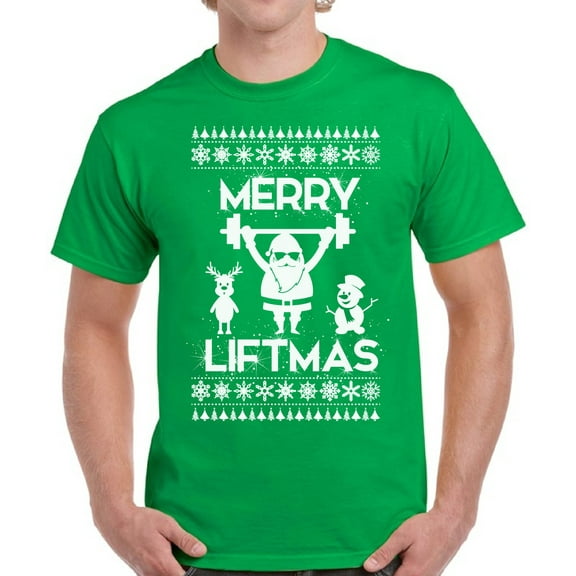 Merry Liftmas Santa Christmas Print Men Shirt White Print - S M L XL 2XL 3XL 4XL 5XL Xmas Graphic Tee - Shirts Christmas Party Men T-Shirt Top Gift