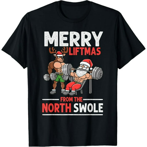 Merry Liftmas from North Swole Muscle Santa Weightlifting T-Shirt