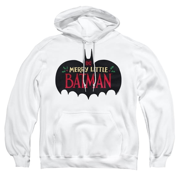 Merry Little Batman Logo Adult Pull-Over Hoodie, White, 2X-Large