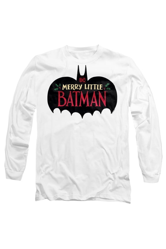 Merry Little Batman Logo Unisex Adult Long-Sleeve T Shirt, White, Medium