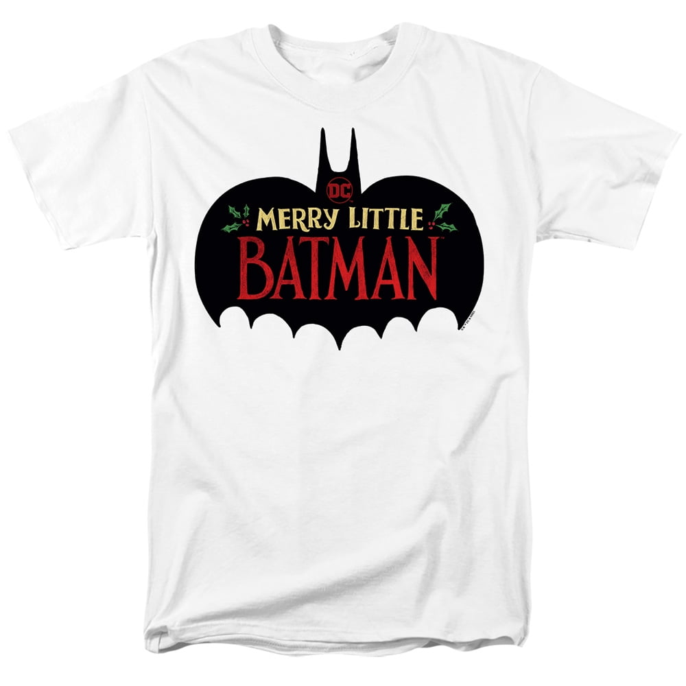 Merry Little Batman Logo Unisex Adult T Shirt, White, Small, image size:1000x1000