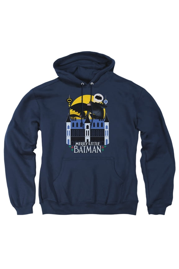 Merry Little Batman Mansion Adult Pull-Over Hoodie, Navy, Small