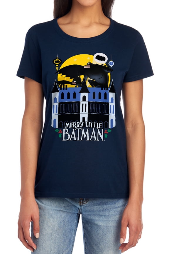 Merry Little Batman Mansion Women's T Shirt, Navy, Large