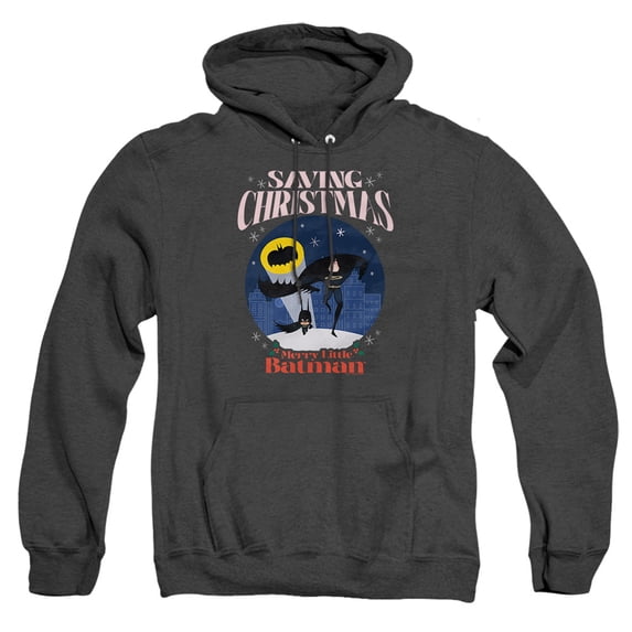 Merry Little Batman Saving Christmas Unisex Adult Pull-Over Heather Hoodie, Black Heather, X-Large
