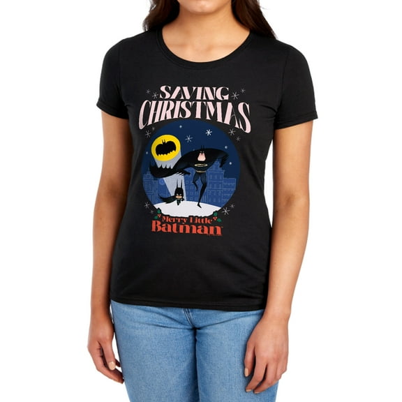 Merry Little Batman Saving Christmas Women's T Shirt, Black, X-Large