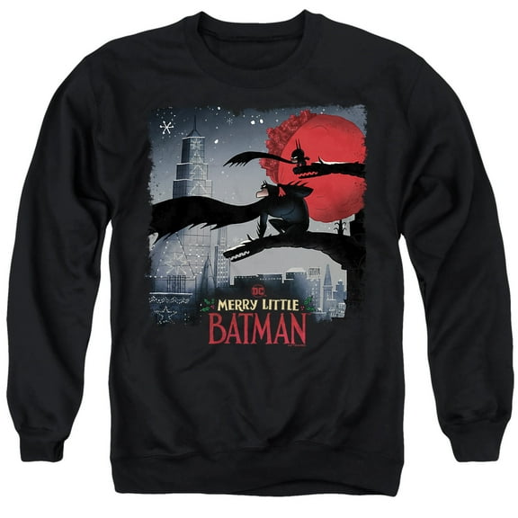 Merry Little Batman Skyline Unisex Adult Crewneck Sweatshirt, Black, X-Large