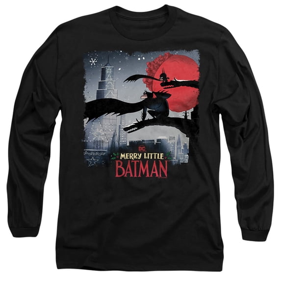 Merry Little Batman Skyline Unisex Adult Long-Sleeve T Shirt, Black, Small